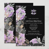 Paarse zwarte rozen vlinder chique elegante bruilo kaart (Voorkant / Achterkant)