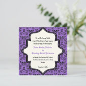 Paarse zwarte schedels damast Halloween bruiloft Kaart (Staand voorkant)