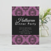 Paarse & zwarte schedels Halloween Diner Party Kaart (Staand voorkant)