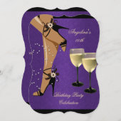 Paarse zwarte schoenen Wijnglas Birthday Party Kaart (Voorkant / Achterkant)