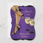 Paarse zwarte schoenen Wijnglas Birthday Party Kaart (Voorkant)