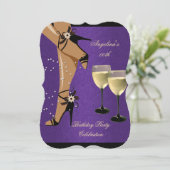 Paarse zwarte schoenen Wijnglas Birthday Party Kaart (Staand voorkant)