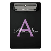 Paarse Zwarte Script Meisjesachtig Monogram Naam Mini Klembord (Voorkant)