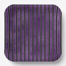 PAARSE ZWARTE SILVER HALLOWEEN STRIPES PAPIEREN BORDJE