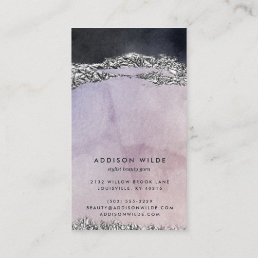 Paarse zwarte Silver Modern Earring Display Kaart Visitekaartje (Achterkant)