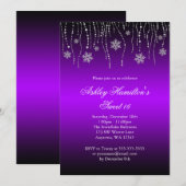 Paarse zwarte Snowflakes Sweet 16 Winter Wonderlan Kaart (Voorkant / Achterkant)