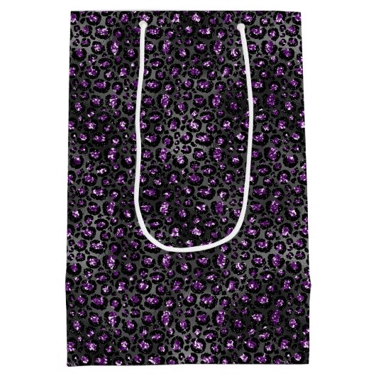 Paarse zwarte sparkle luipaard print medium cadeauzakje (Achterkant)