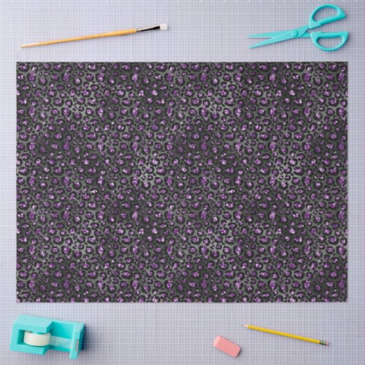 Paarse zwarte sparkle luipaard print tissuepapier (Craft)