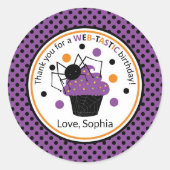 Paarse Zwarte Spin Polka Dot Halloween Verjaardag Ronde Sticker (Voorkant)