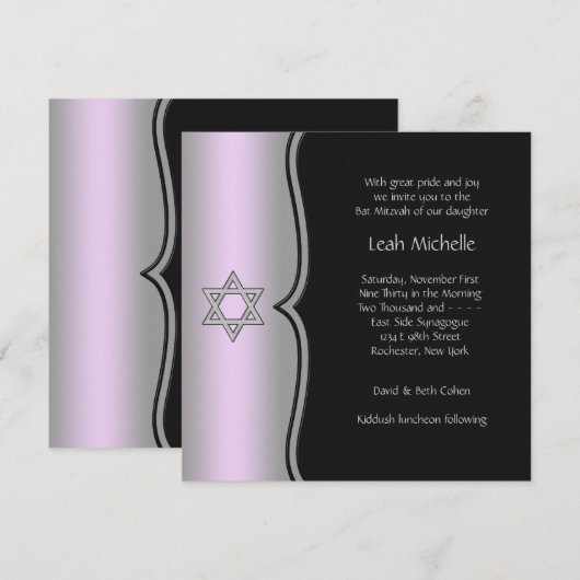 Paarse Zwarte Ster van David Bat Mitzvah Kaart (Voorkant / Achterkant)