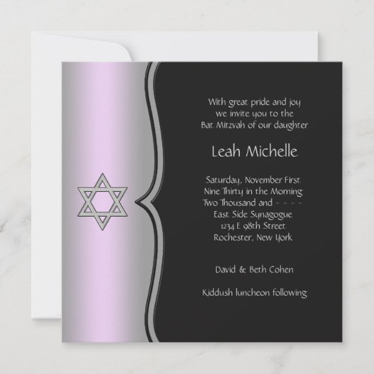 Paarse Zwarte Ster van David Bat Mitzvah Kaart (Voorkant)