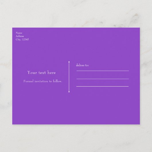 Paarse & Zwarte Stippen Modern Feest Save the Date Aankondigingskaart (Achterkant)