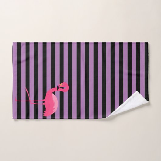 PAARSE ZWARTE STREEP FLAMINGO BADKAMER HANDDOEK SE (Handdoek)