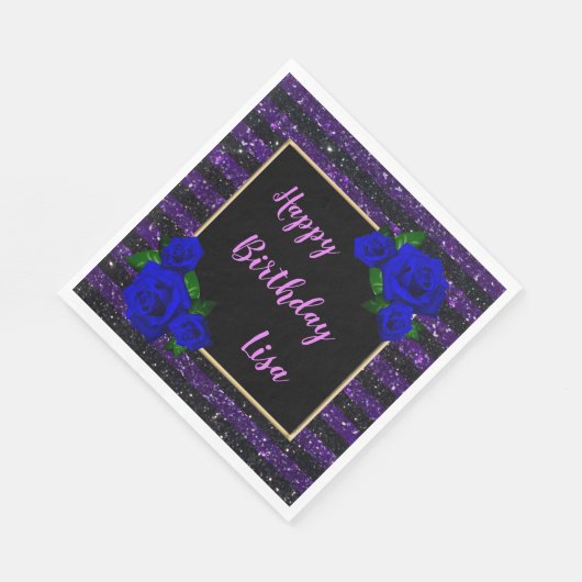 Paarse zwarte strepen Glitter Deep Blue Rozen Servet (Hoek)
