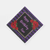 Paarse zwarte strepen Glitter Red Roses Birthday Servet (Hoek)