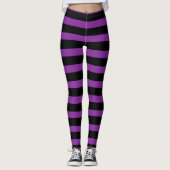 Paarse zwarte strips met heks Halloween Legging (Voorkant)