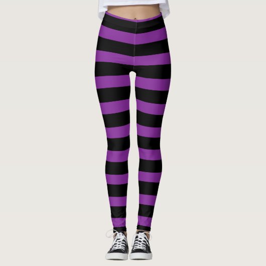 Paarse zwarte strips met heks Halloween Legging (Voorkant)