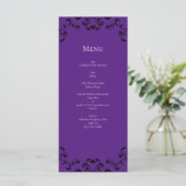 Paarse zwarte swirl gotische bruiloft menu (Staand voorkant)