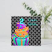 Paarse Zwarte Taart Cadeaus Meisjes 2e Verjaardag Kaart (Staand voorkant)