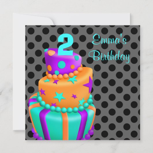 Paarse Zwarte Taart Cadeaus Meisjes 2e Verjaardag Kaart (Voorkant)