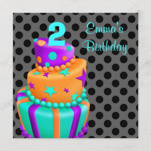 Paarse Zwarte Taart Cadeaus Meisjes 2e Verjaardag Kaart