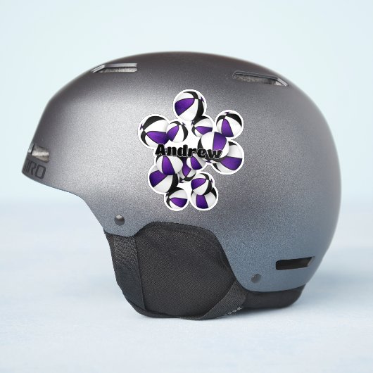 paarse zwarte team kleuren basketballen spelersnaa sticker (Helm Zijkant)