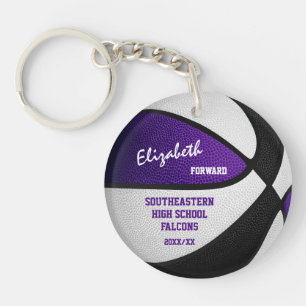 paarse zwarte team kleuren gepersonaliseerd basket sleutelhanger