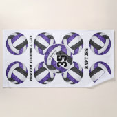 paarse zwarte team kleuren meisjesachtige volleyba strandlaken (Voorkant)