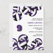 paarse zwarte team kleuren volleybal verjaardagsfe kaart (Voorkant)