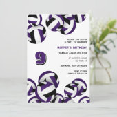 paarse zwarte team kleuren volleybal verjaardagsfe kaart (Staand voorkant)