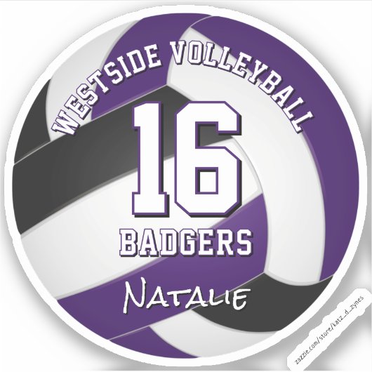 paarse zwarte team kleuren volleybalspeler sticker (Voorkant)
