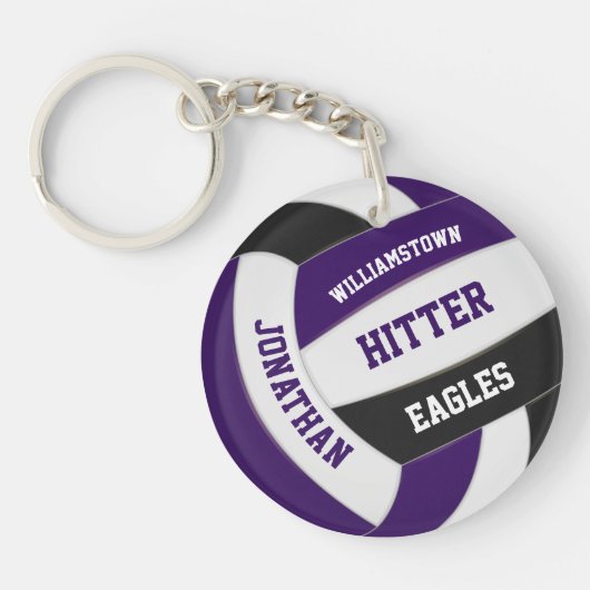 paarse zwarte teamkleuren gepersonaliseerd volleyb sleutelhanger (Voorkant)