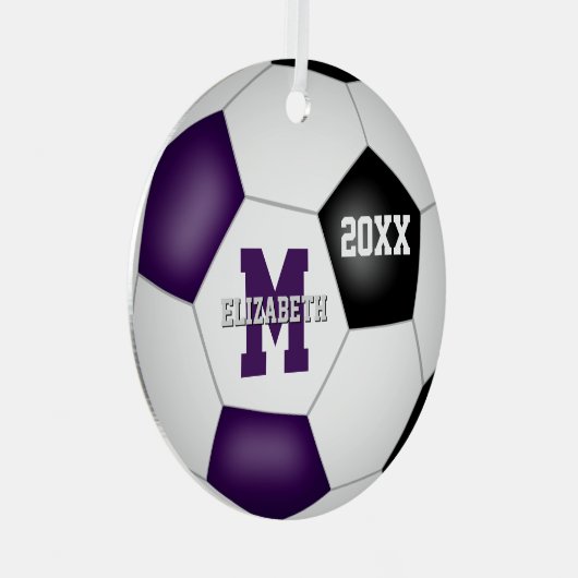 paarse zwarte teamkleuren keepsake voetbal metalen ornament (Voorkant Rechts)