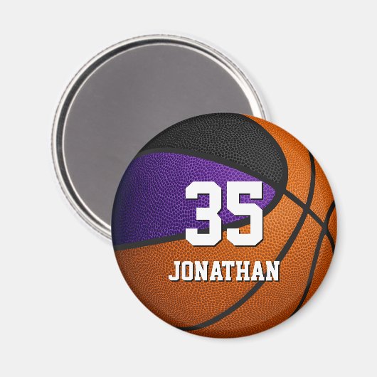 paarse zwarte teamkleuren realistische basketbal magneet (Voorkant / Achterkant)