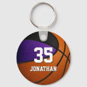 paarse zwarte teamkleuren realistische basketbal sleutelhanger (Achterkant)