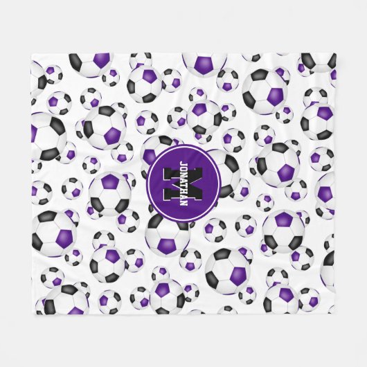 paarse zwarte teamkleuren voetballen patroon fleece deken (Voorkant (Horizontaal))