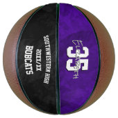 Paarse zwarte teamnaam einde seizoen aandenken basketbal (Verticaal)