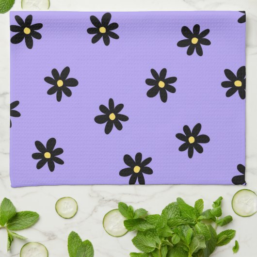 Paarse zwarte tropische bloemenbotanische bron theedoek (Gevouwen)