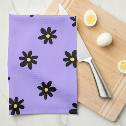 Paarse zwarte tropische bloemenbotanische bron theedoek (Quarter Fold)