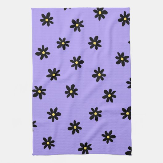 Paarse zwarte tropische bloemenbotanische bron theedoek (Verticaal)