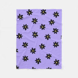 Paarse zwarte tropische bloemenbotanische zomer fleece deken