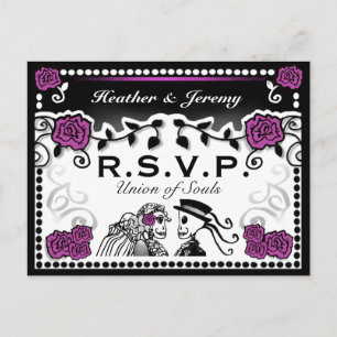 Paarse Zwarte Unie van Souls Wedding RSVP Briefkaa Uitnodiging Briefkaart