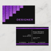 Paarse, zwarte verticale strepenontwerper visitekaartje (Voorkant / Achterkant)