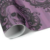Paarse & zwarte Victoriaans schedels Patroon Hallo Cadeaupapier (Rol Hoek)