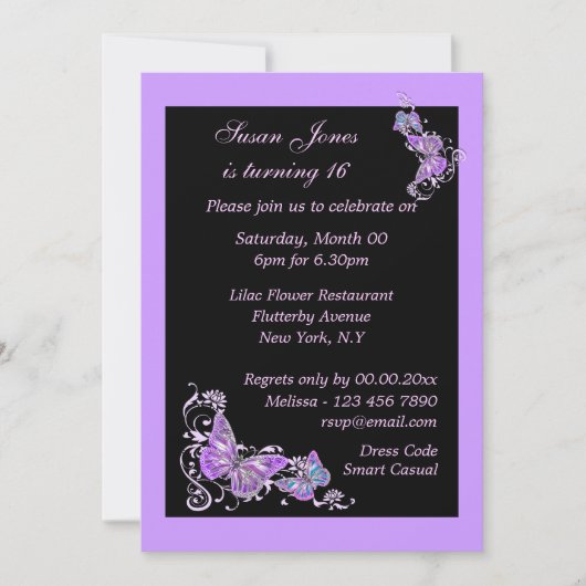 Paarse zwarte vlinder bloemen PERSONALISEERBAAR Kaart (Voorkant)