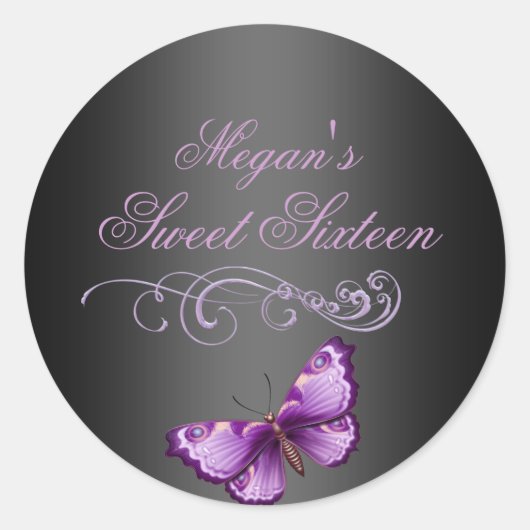 Paarse/Zwarte Vlinder Sweet 16 Envelope Sticker (Voorkant)