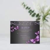 Paarse/zwarte Vlinder Verjaardag RSVP-kaart RSVP Kaartje (Staand voorkant)