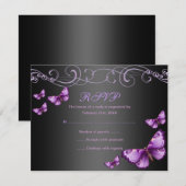 Paarse/zwarte Vlinder Verjaardag RSVP-kaart RSVP Kaartje (Voorkant / Achterkant)