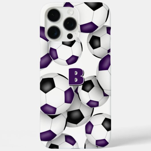 paarse zwarte voetballen monogrammed Case-Mate iPhone case (Achterkant)