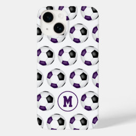 paarse zwarte voetballen patroon monogram Case-Mate iPhone 14 hoesje